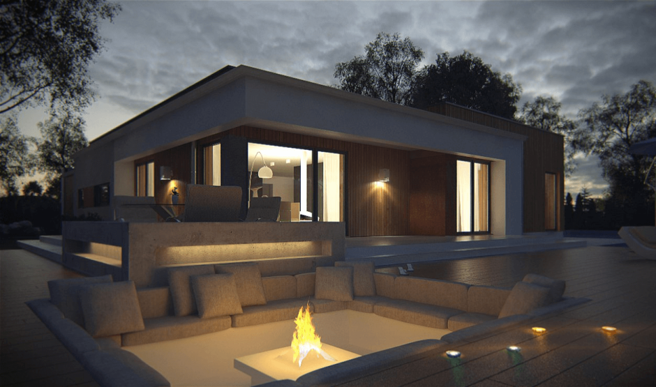 Одноэтажный дом в стиле хайтек