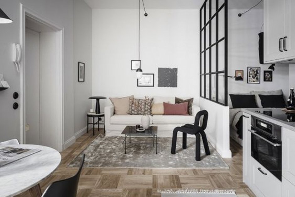 Интерьер Сканди квартиры студии 30 кв.м
