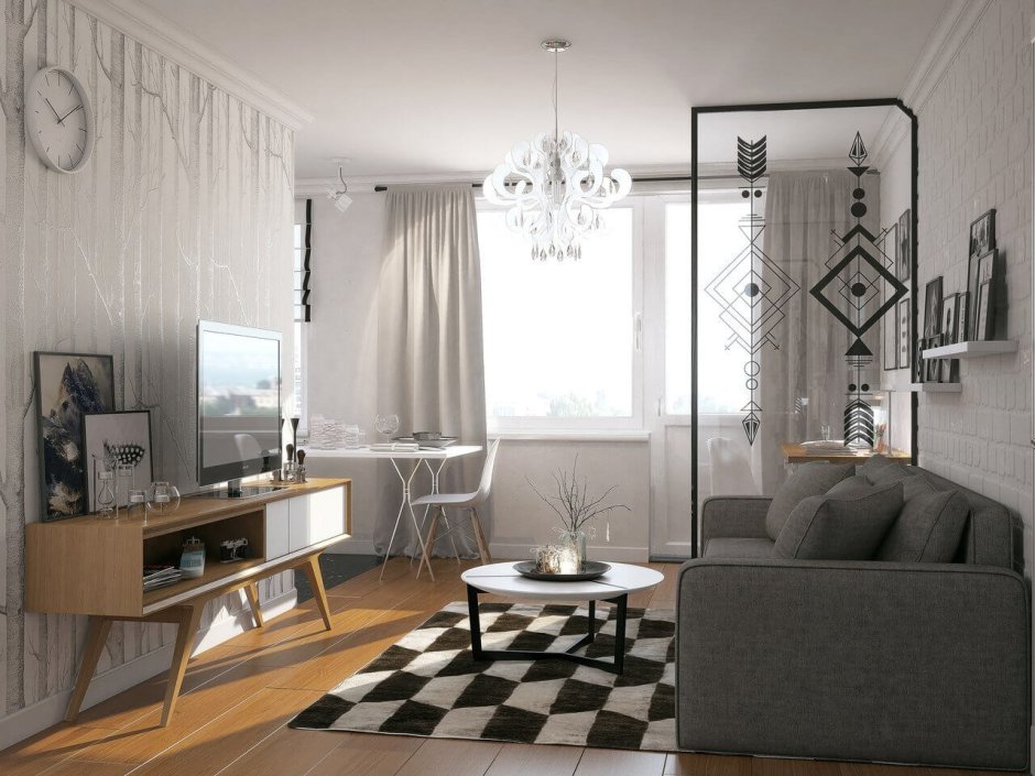 Хрущевка гостиная Сканди