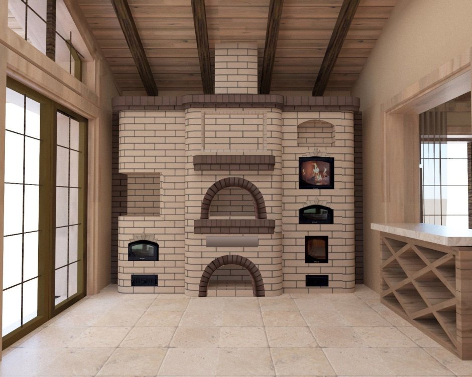 Печь-камин изразцовая