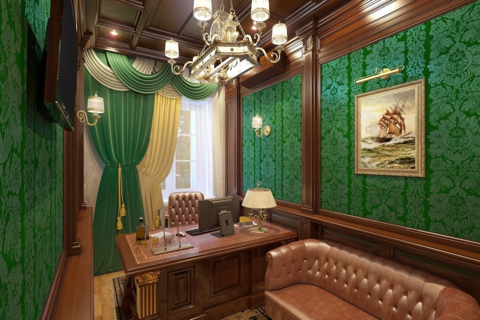 Кабинет в зеленом цвете