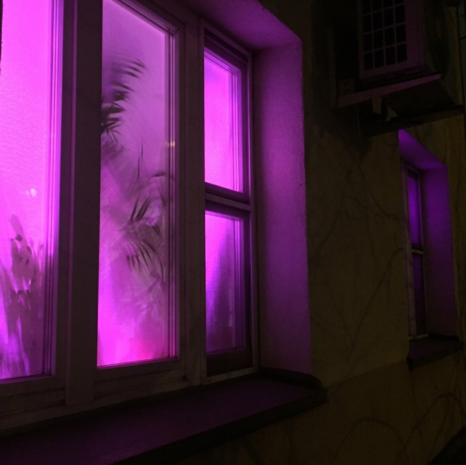 Гирлянда в окне ресторана