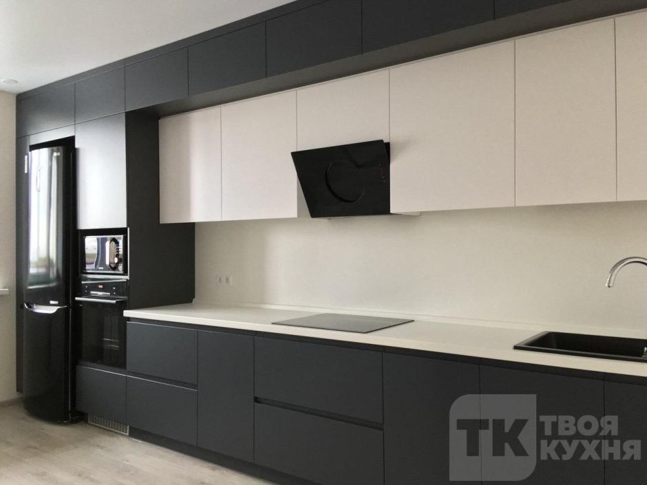Кухни без ручек матовые черные