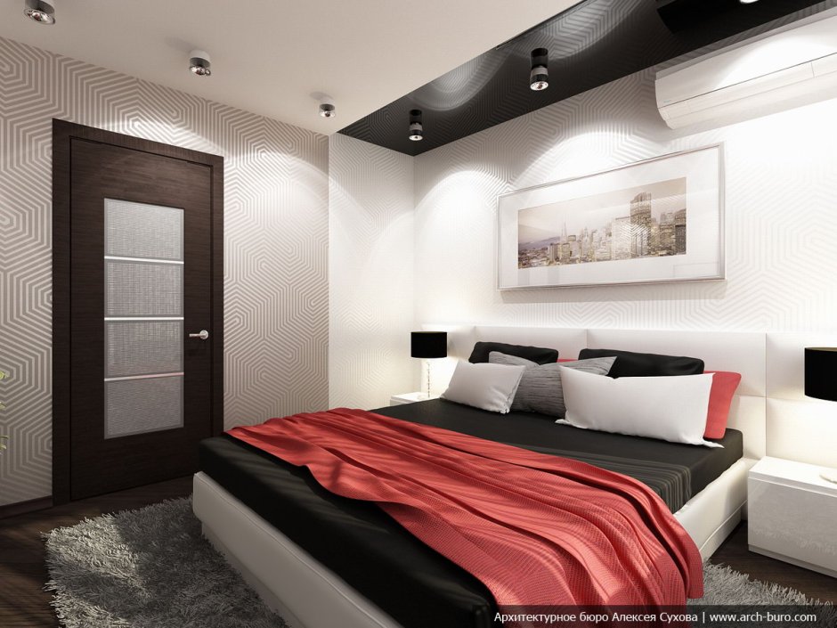 Асимметрия в интерьере спальни