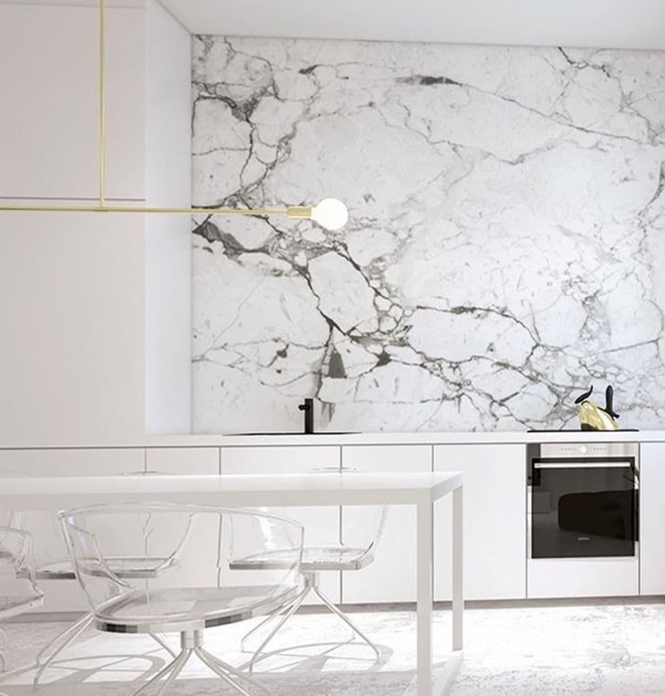 Кухня-гостиная в белых тонах