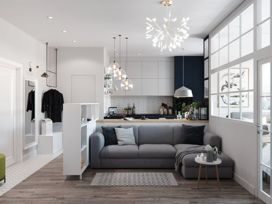 Маленькая кухня-гостиная в скандинавском стиле