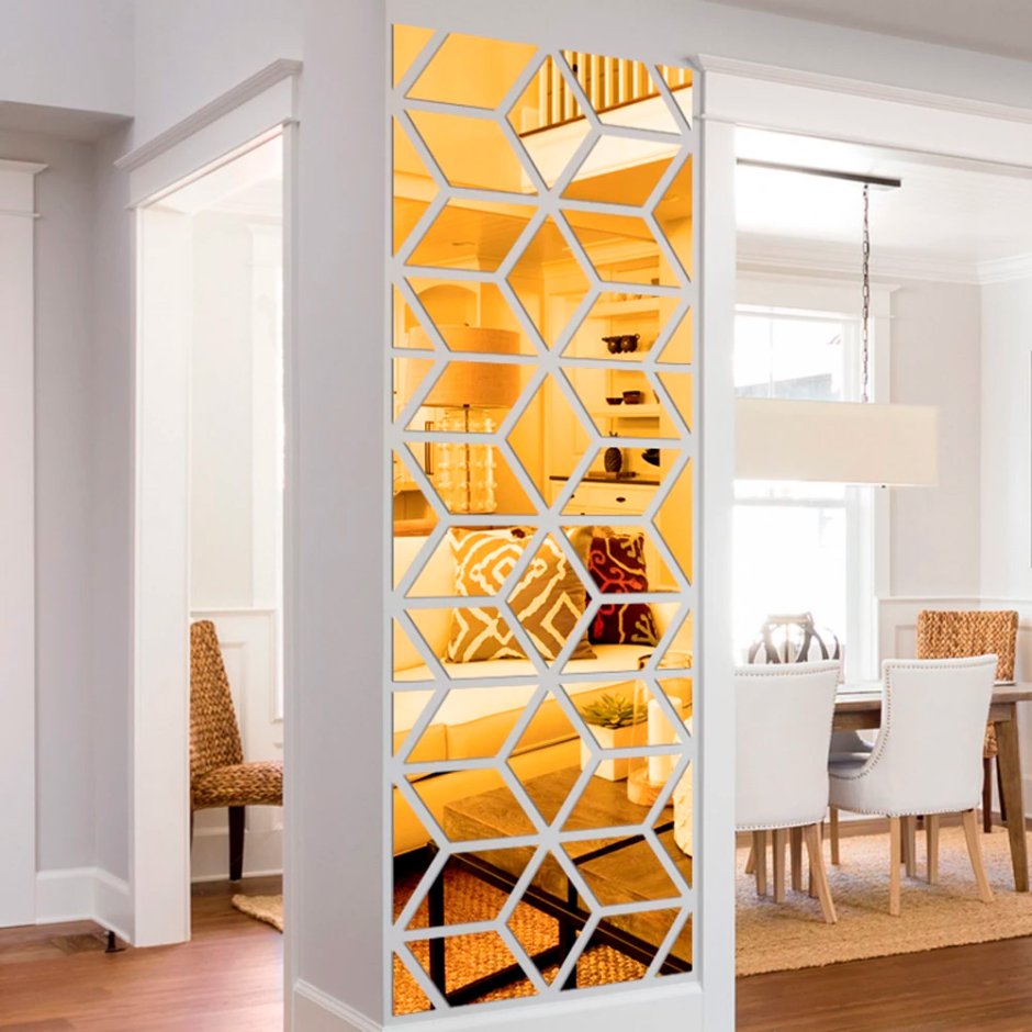 Декор стены зеркалами