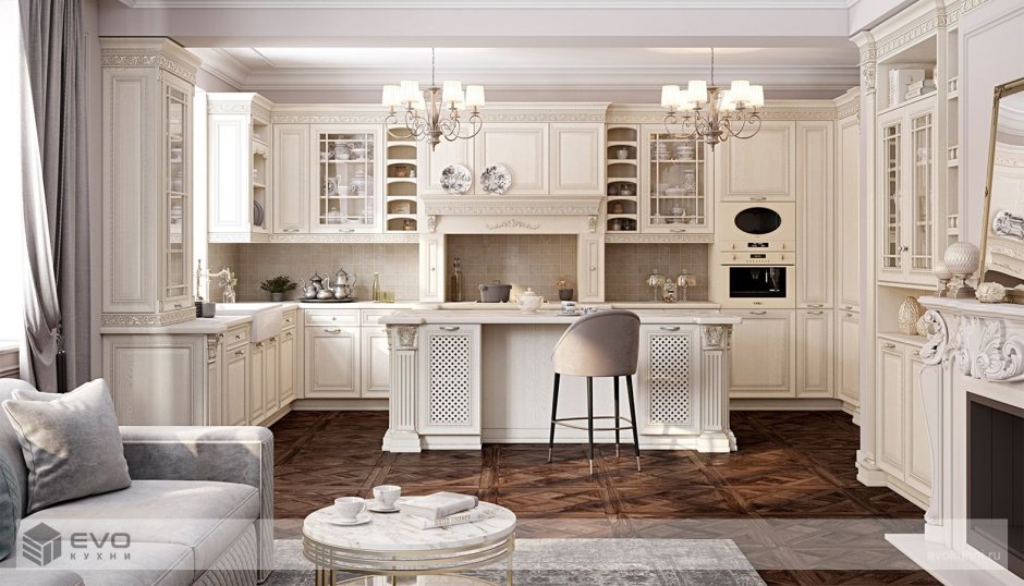 Кухня угловая Неоклассика беж