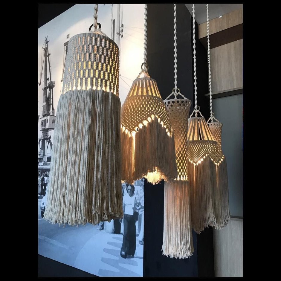 Абажур макраме с помпонами