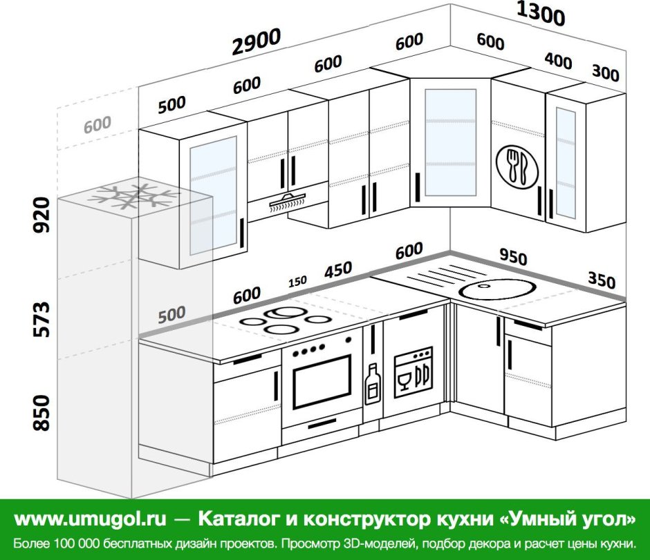 Угловая кухня планировка с размерами