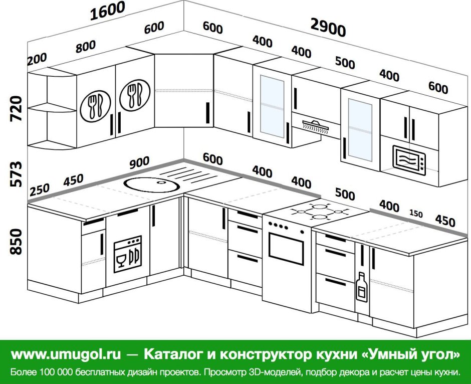 Схема угловой кухни с посудомоечной машиной