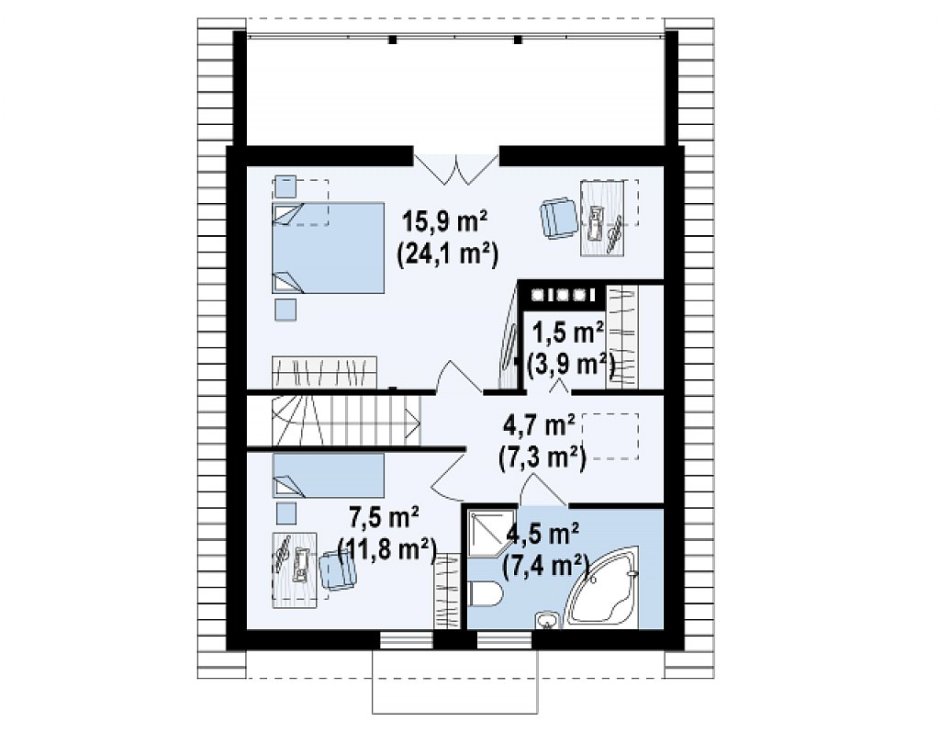 Планировка мансардного этажа с двускатной крышей