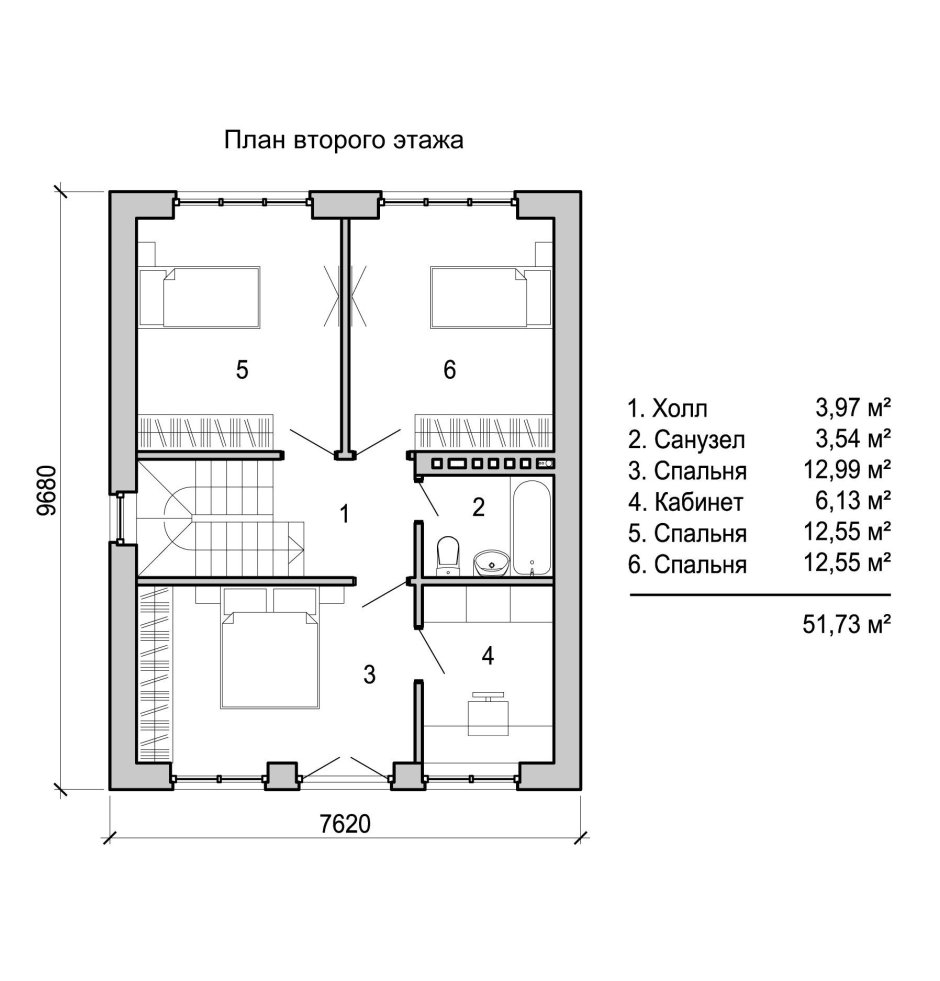 Планировка мансарды с двускатной крышей две спальни и туалет