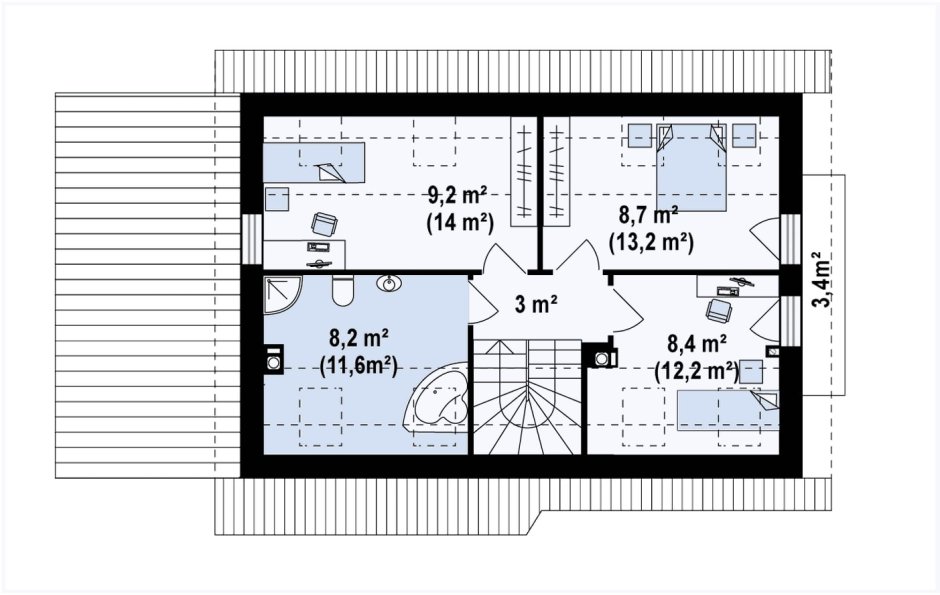 Планировка второго этажа мансарды