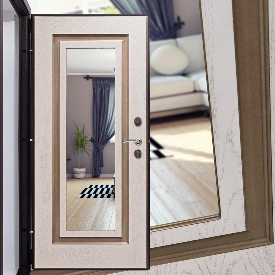 Дверь входная Гардиан белая с зеркалом