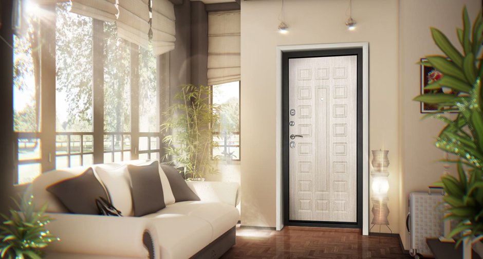 Входная дверь с зеркалом в интерьере