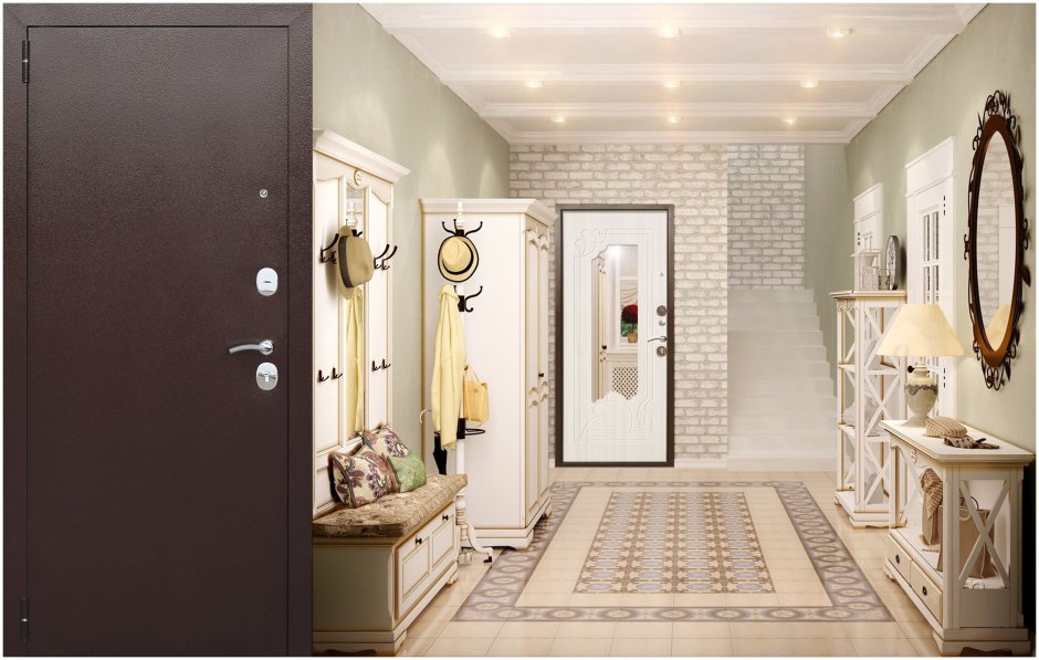 Входная дверь с зеркалом в интерьере