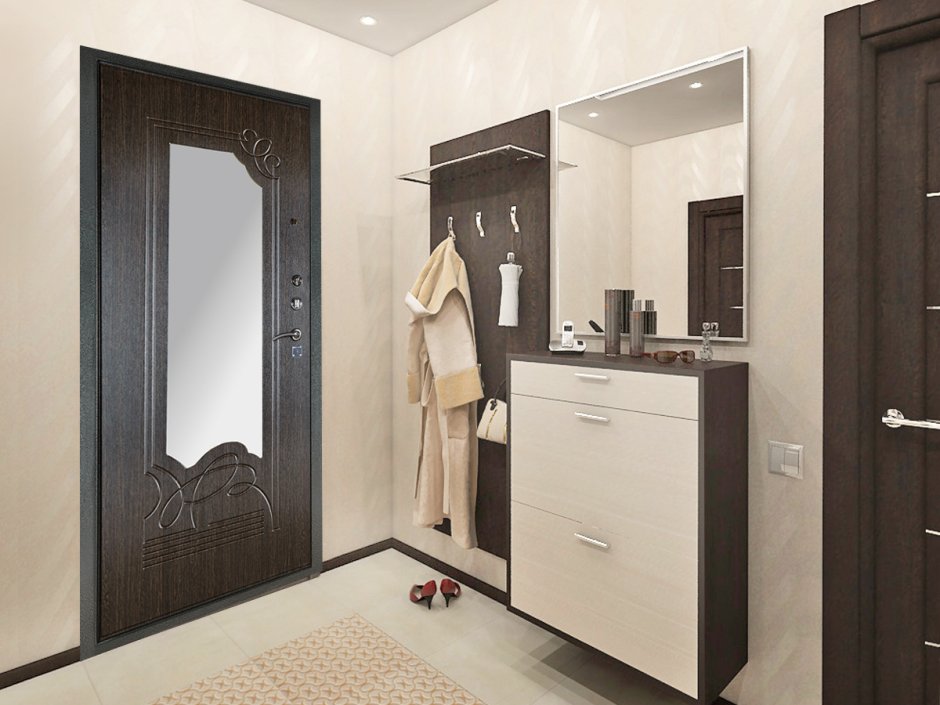 Входная дверь с зеркалом в интерьере