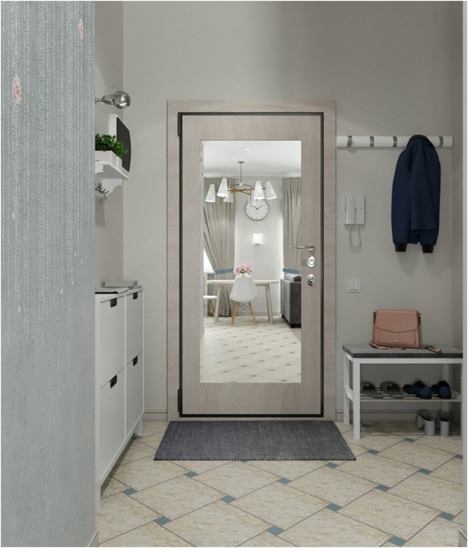 Входные двери в квартиру с зеркалом внутри