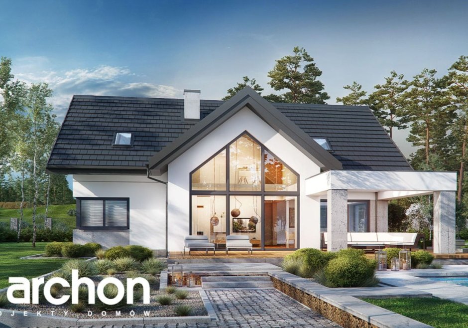 Дом с мансардой и панорамными окнами