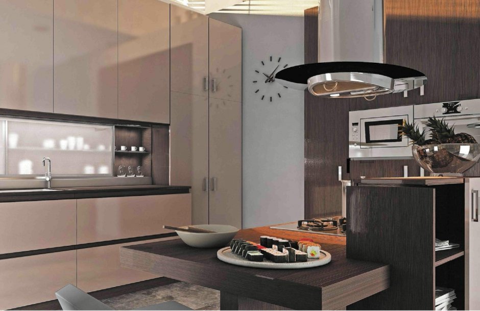 Кухня цвета кофе с молоком