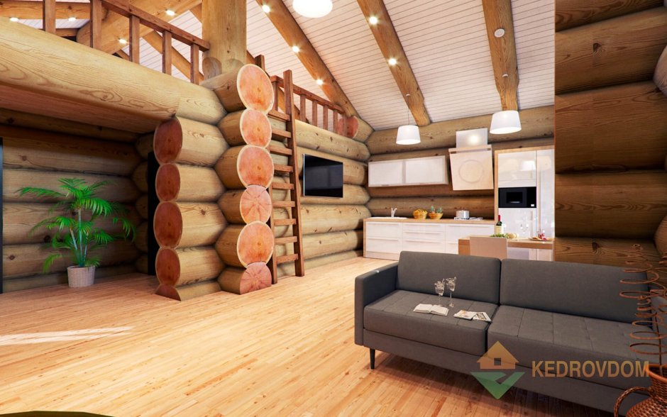 Интерьер бани из бревна