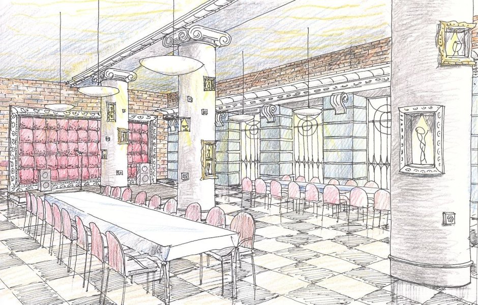 Интерьер кафе карандашом