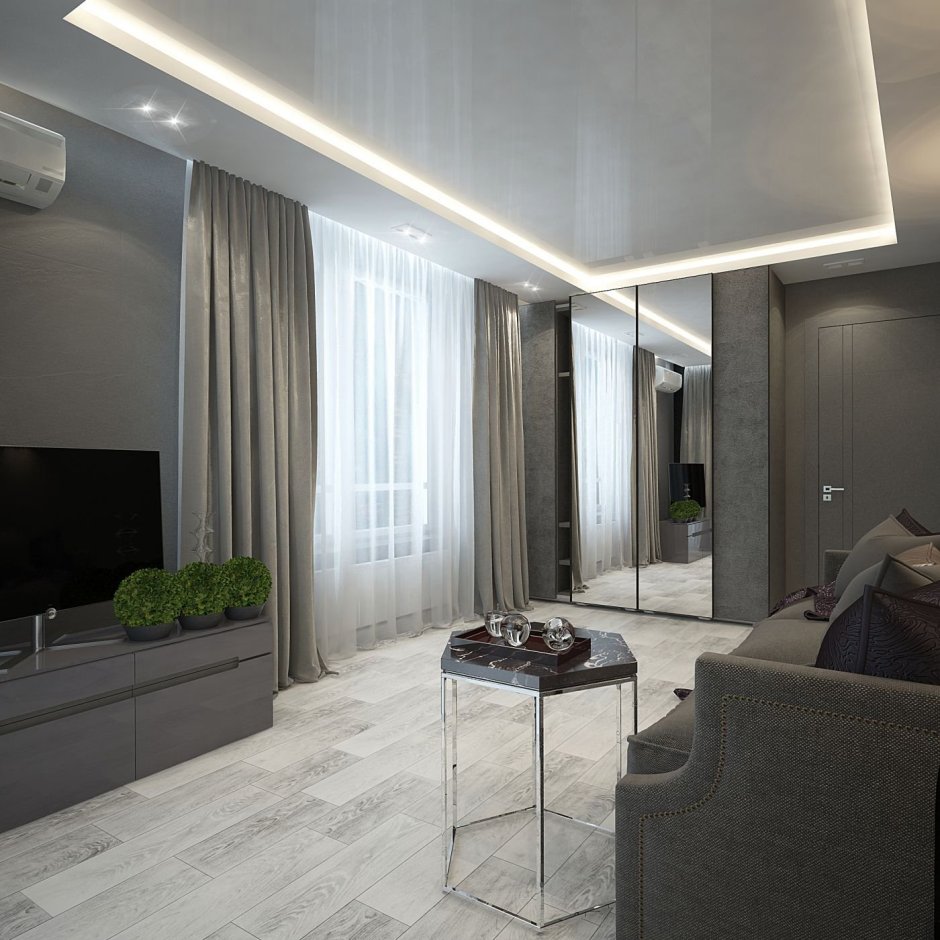 Интерьер современной трехкомнатной квартиры студии