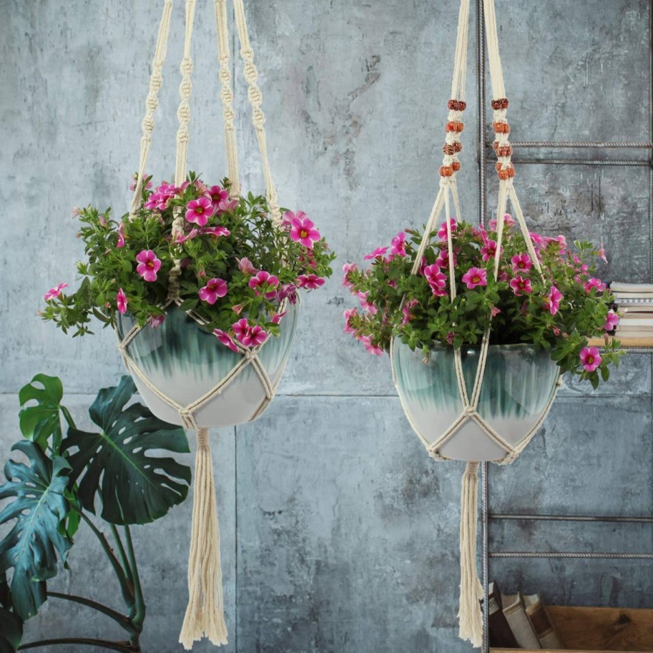 Подвеска для цветов из веревки