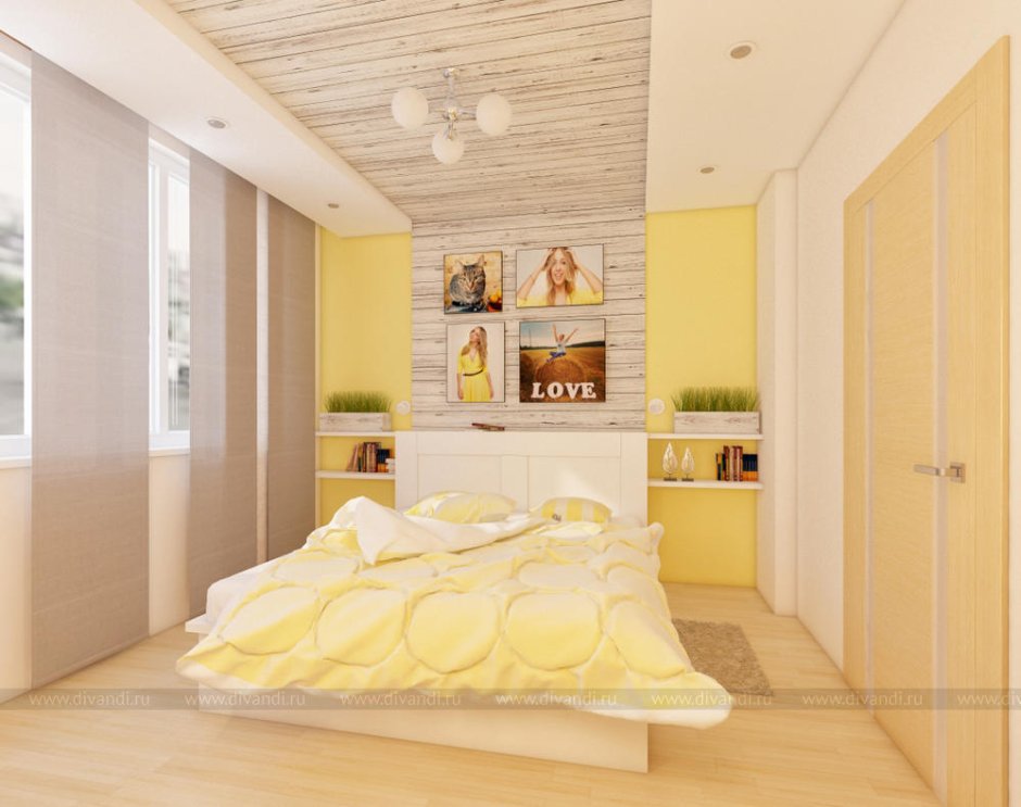 Детская спальня в светло желтом цвете