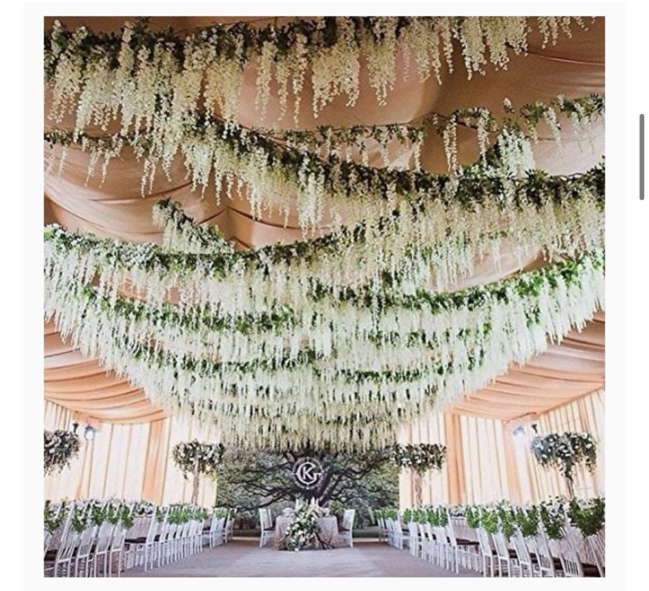 Украшение зала висячими цветами