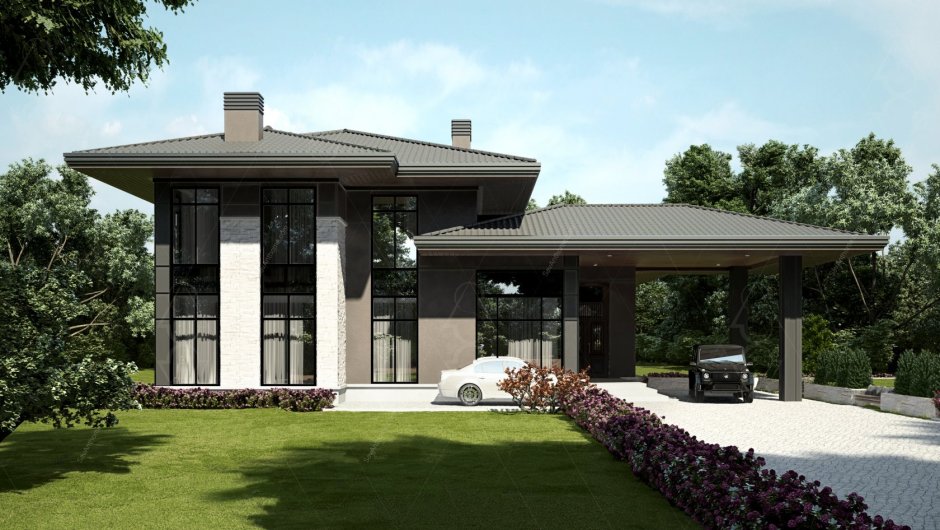 Одноэтажный дом в стиле Райта 150 кв м