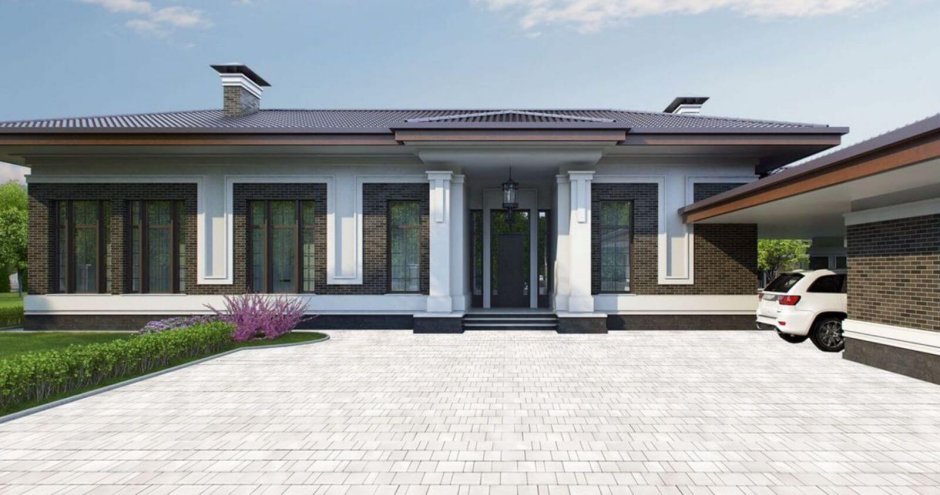 Одноэтажный дом в стиле Райта 200-250 кв