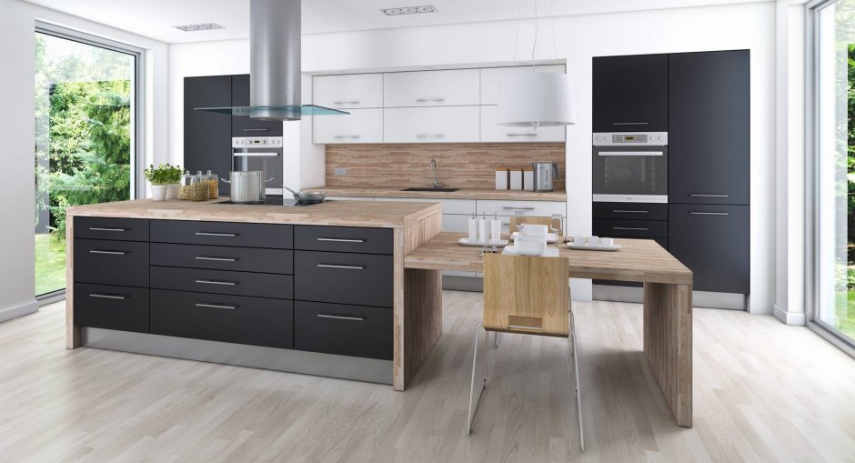 Кухонный гарнитур графит с деревом