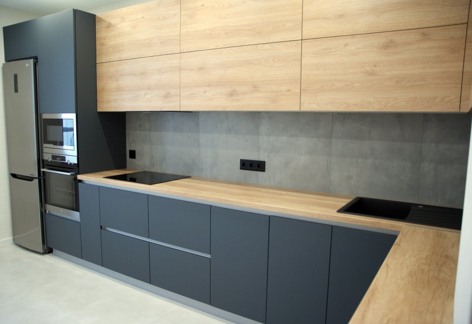 Кухни без ручек матовые черные