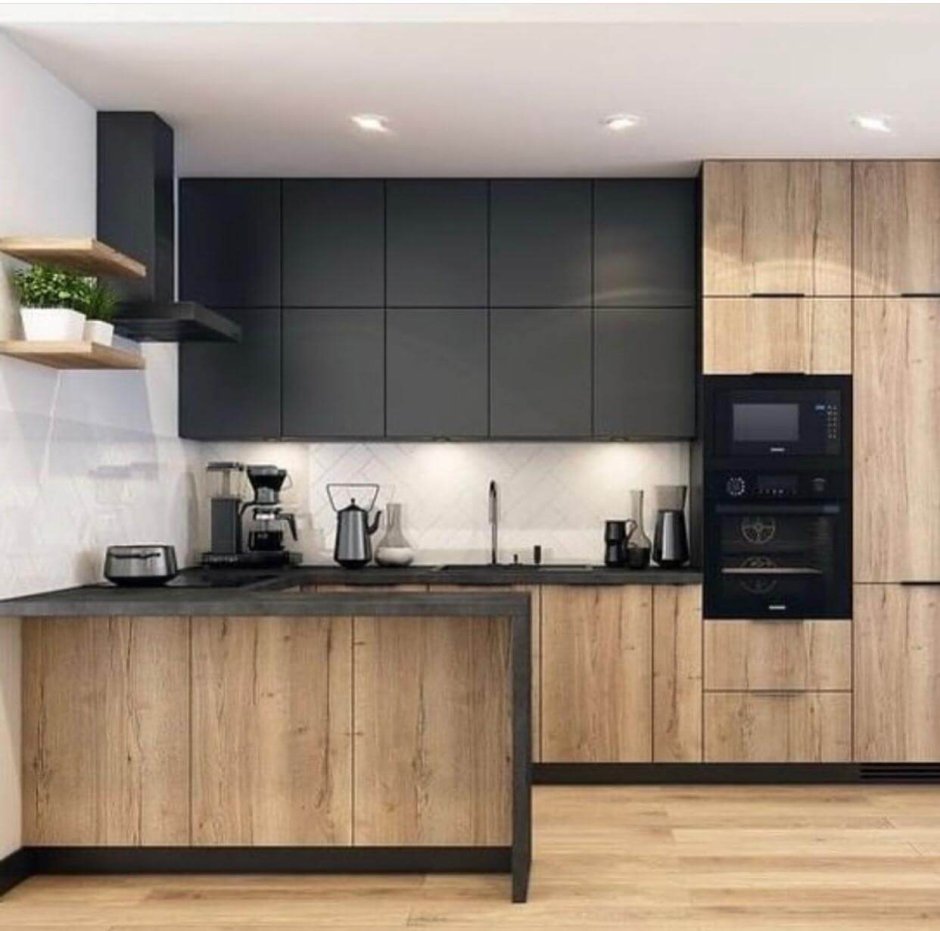 Кухня графит с деревом