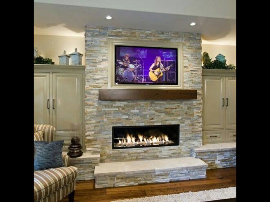 Искусственный камин под телевизором