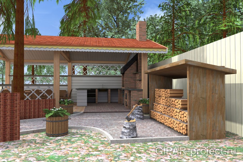 Летняя кухня с перголой и мангалом