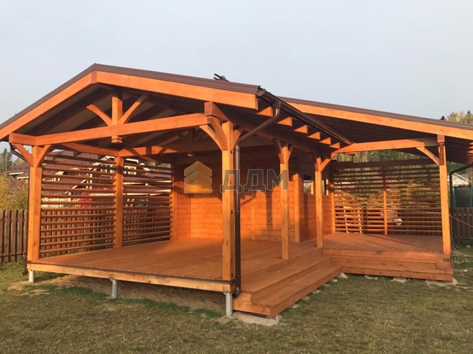 Угловая пергола беседка с мангалом