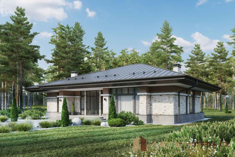 Фасады односкатной крышей Модерн