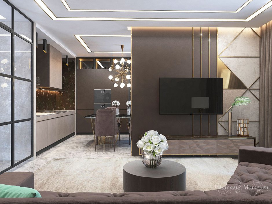 Керамогранит на стену в гостиной с телевизором