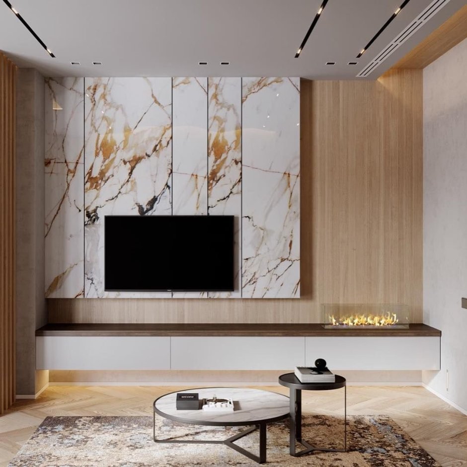 Мраморная стена в гостиной