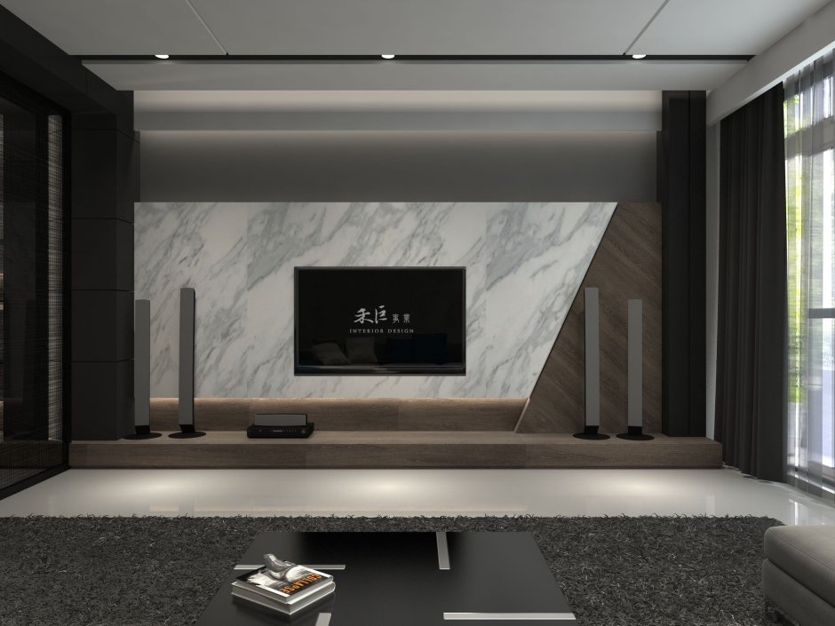 Телевизор на стеновой панели в гостинной Минимализм