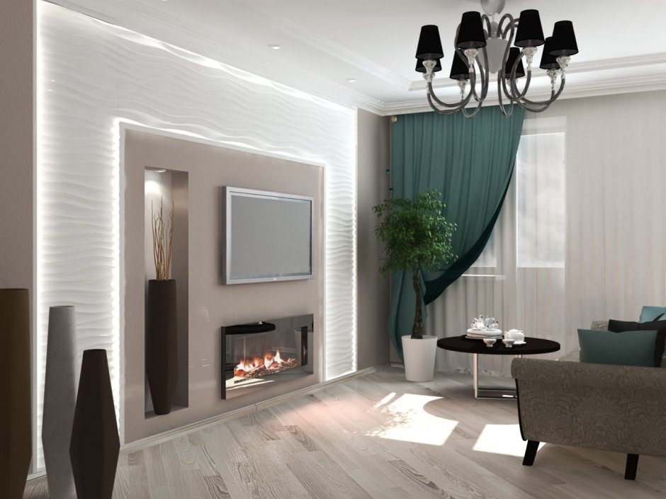 Акцентная стена в гостиной с телевизором