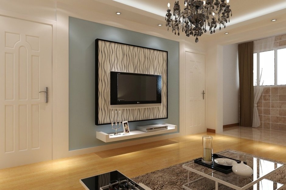 Декор стены под телевизор в гостиной