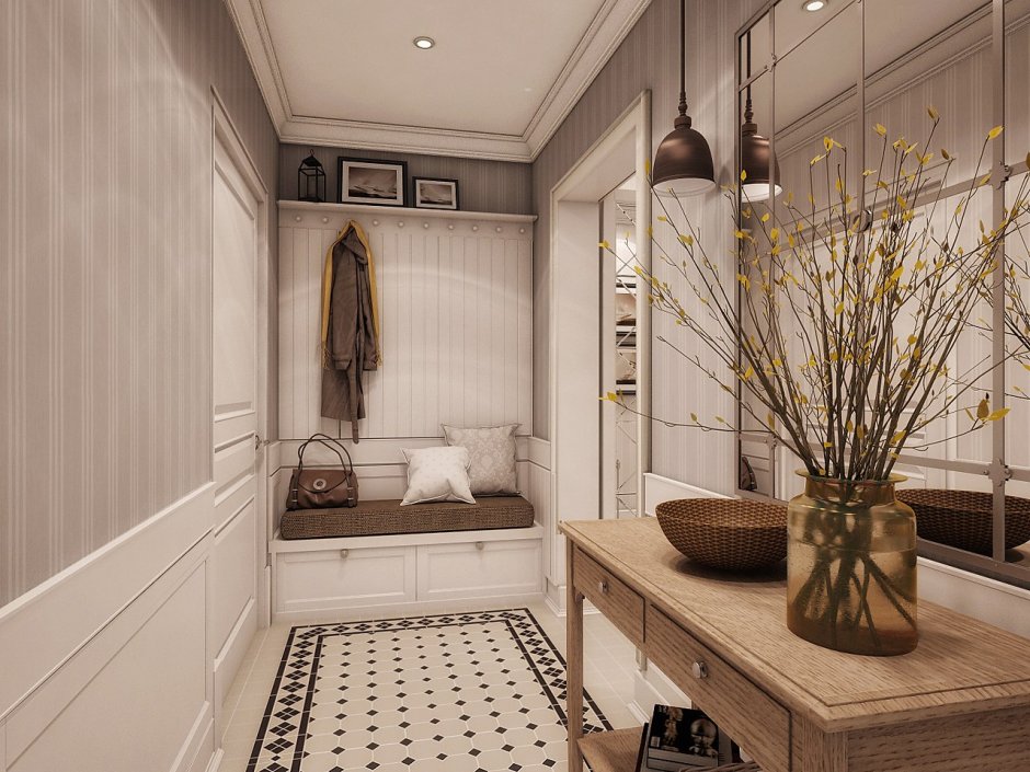 Узкая прихожая в классическом стиле