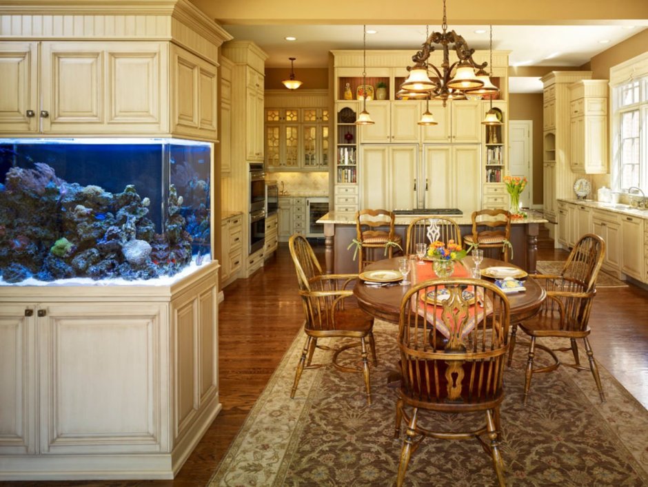 Аквариум в кухне гостиной