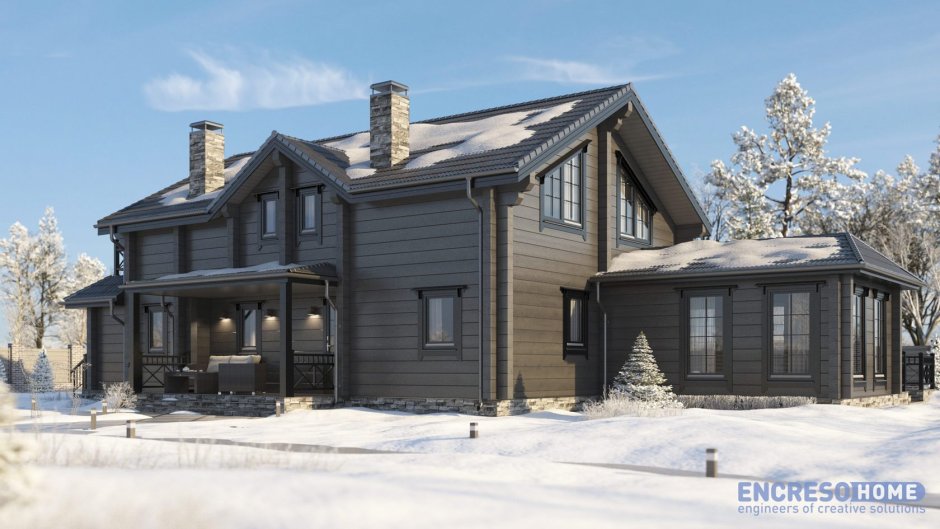 Деревянный дом графитового цвета