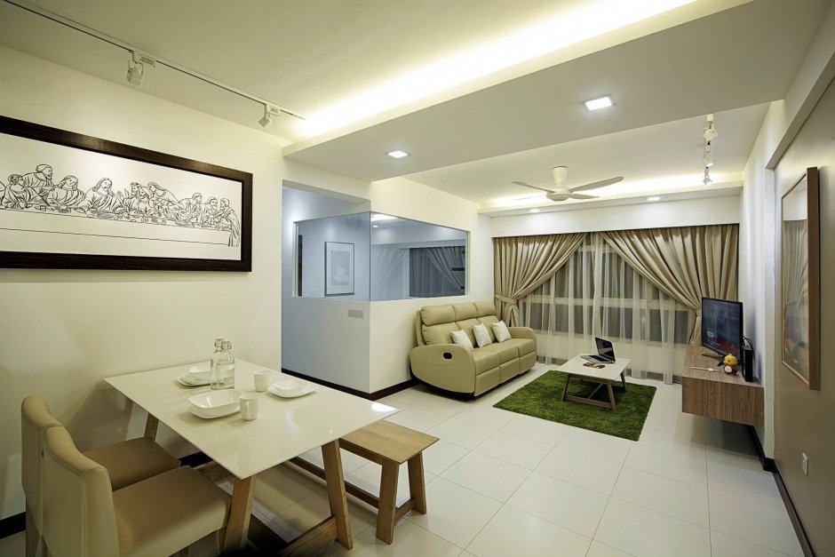 Бетонные балки на потолке в интерьере