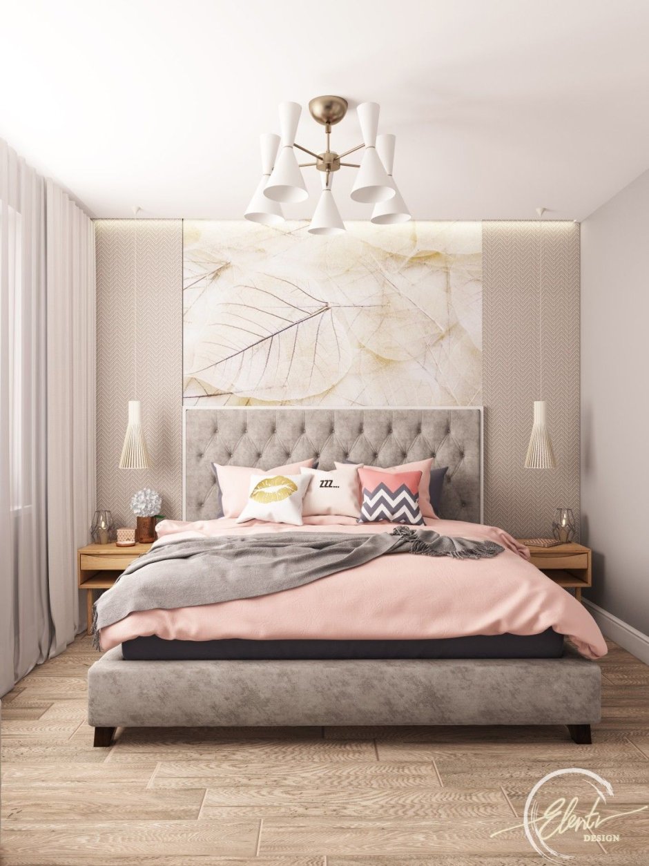 Декоративная штукатурка в спальне над кроватью